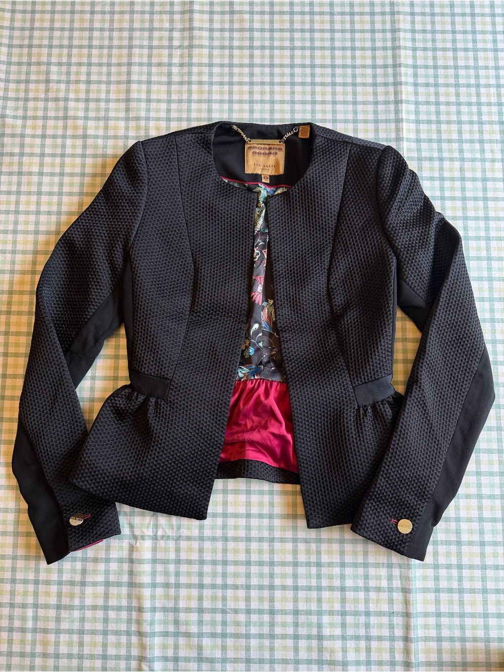 Ted Baker Black Textured Open-Front Blazer with Floral Lining